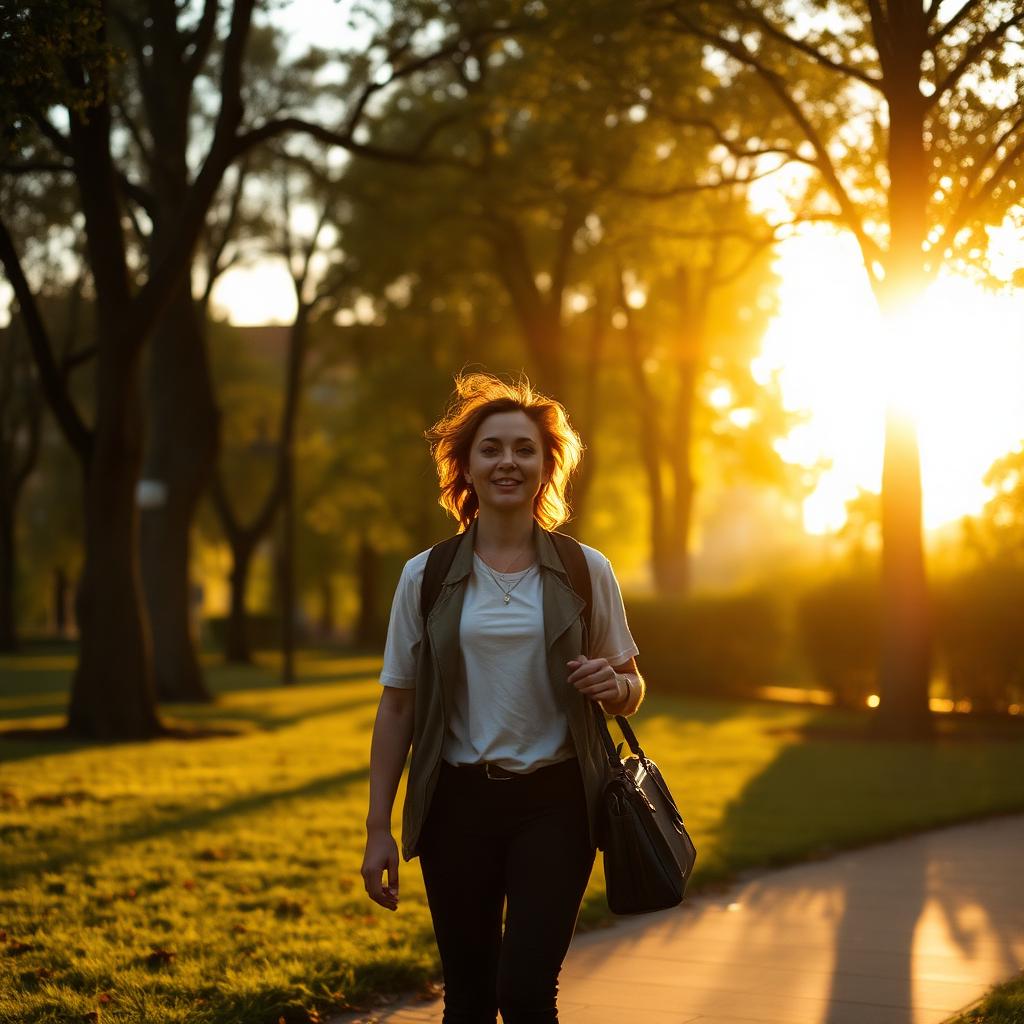 Ten-minute walk after lunch for busy people A person walking outside during a work break — a simple daily wellness habit